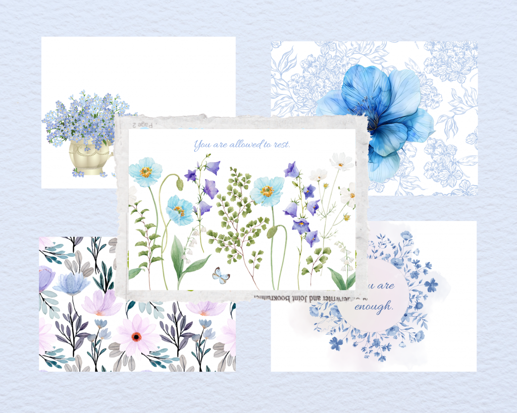 Soft Blue Calming Art Cards Set (5 Prints) - Nervous System Regulation