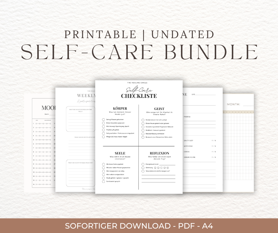 Self-Care Starter Kit Printable | Achtsamkeit Planer Set | Habit & Mood Tracker | Routine Planer